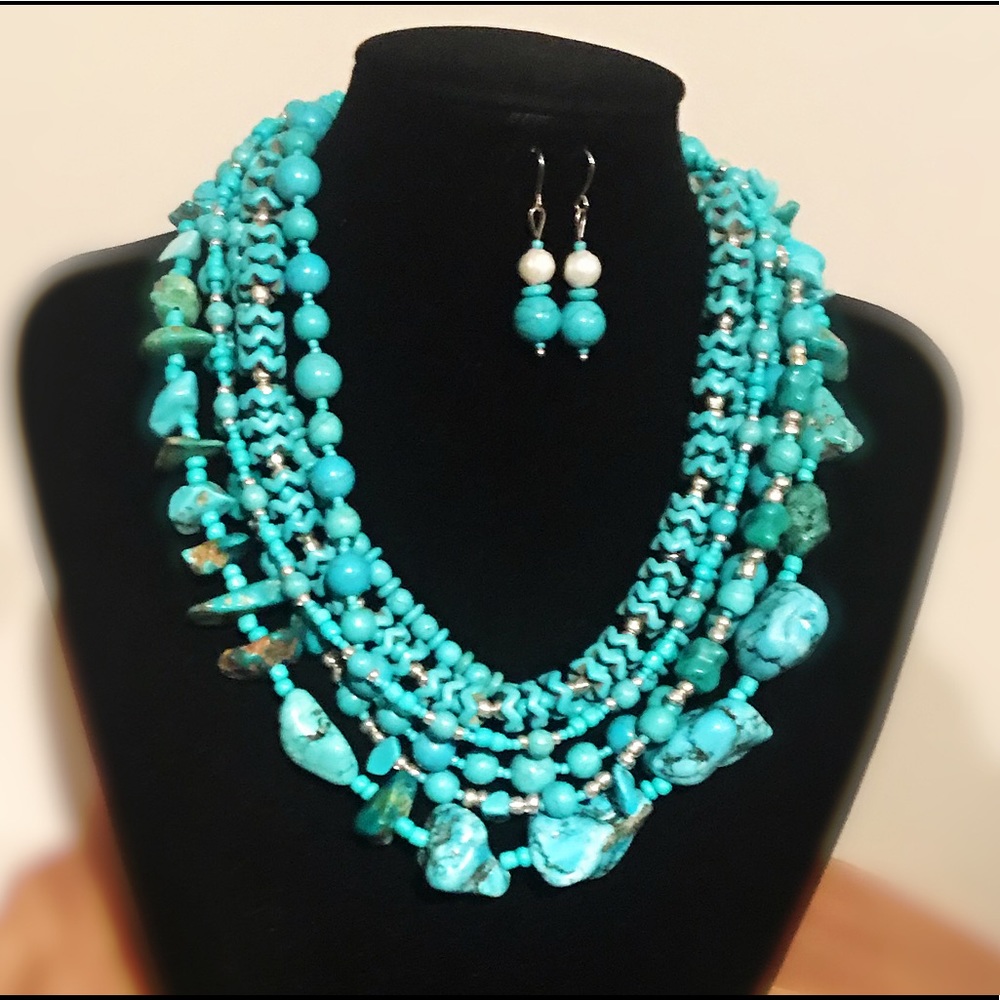 Homemade Turquoise and silver multistrand set